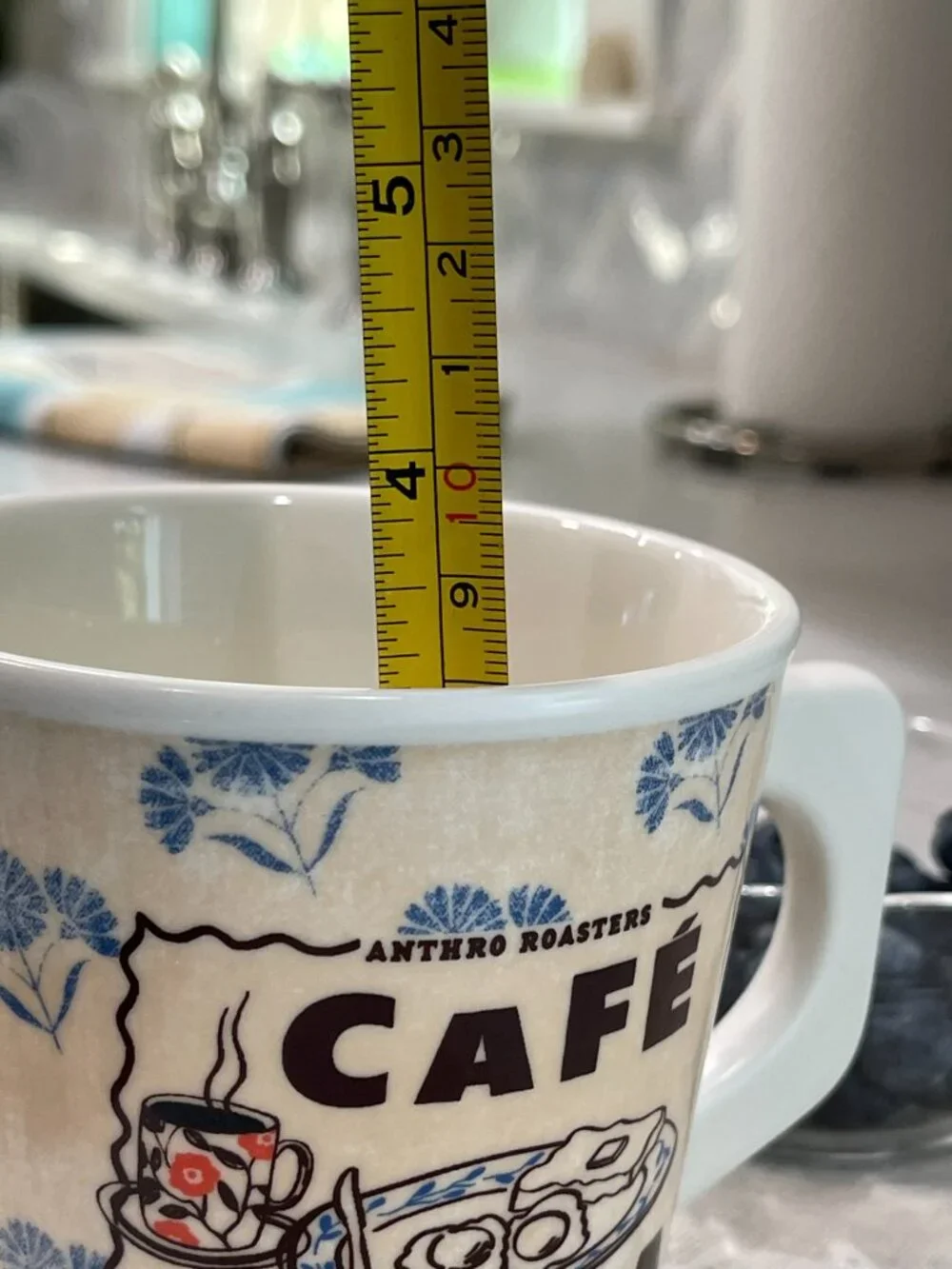 2 Anthropologie Bistro Blue 'Café Coffee Mugs--Retro Coffee Break Memories!
